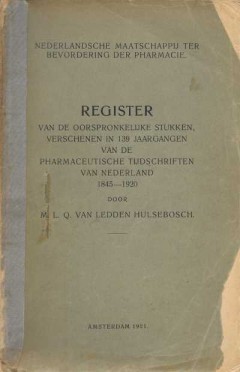 Nederlandsche maatschappij ter bevordering der pharmacie - Register